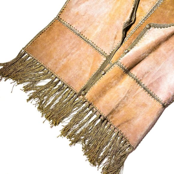 Vintage 90s Y2K Mall Goth Grunge Brown Kroshetta by Papillon Fringe Jacket Rare - Picture 5 of 8